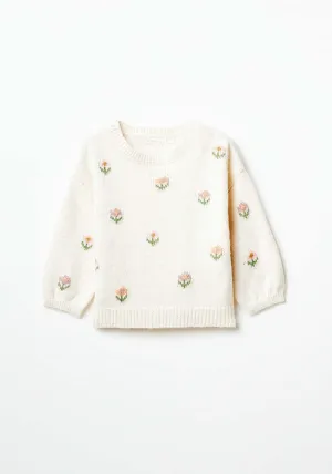 Long Sleeve Floral  Sweatshirt - Ecru
