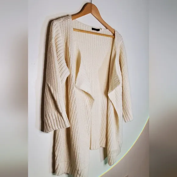 Lux White Chunky Large-Knit Ribbed Open Cardigan Sweater Oversize Fit