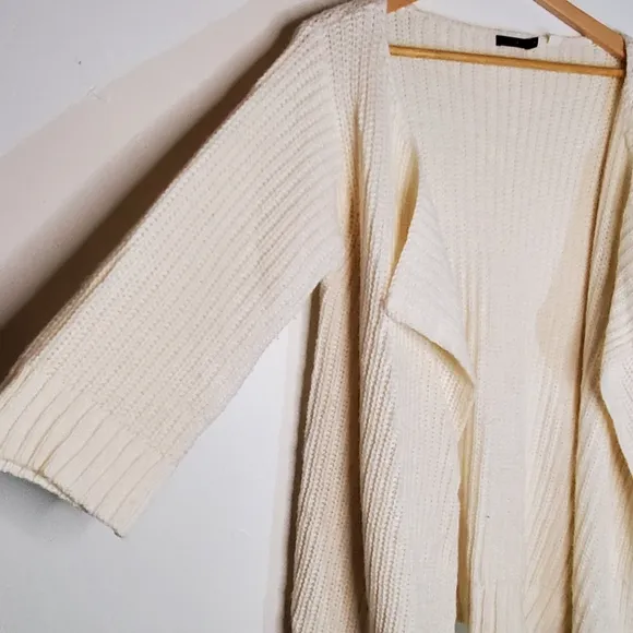 Lux White Chunky Large-Knit Ribbed Open Cardigan Sweater Oversize Fit