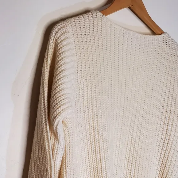Lux White Chunky Large-Knit Ribbed Open Cardigan Sweater Oversize Fit