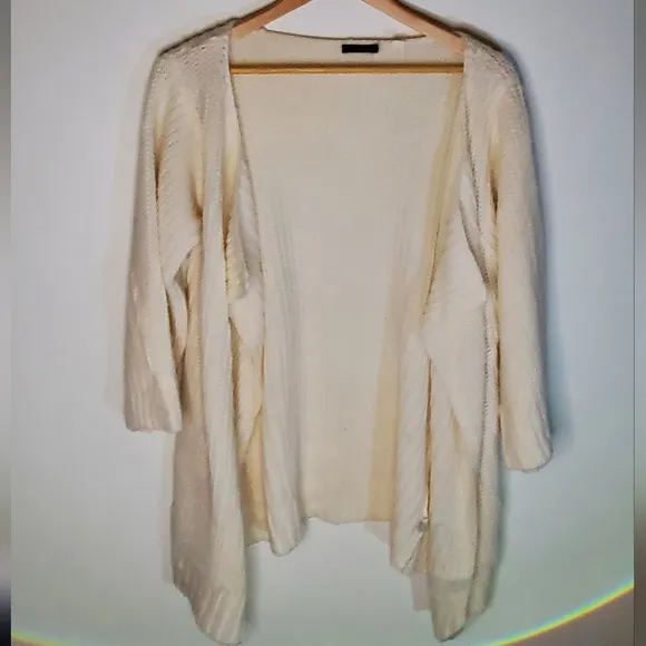 Lux White Chunky Large-Knit Ribbed Open Cardigan Sweater Oversize Fit