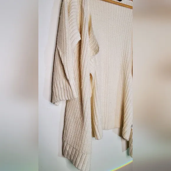 Lux White Chunky Large-Knit Ribbed Open Cardigan Sweater Oversize Fit