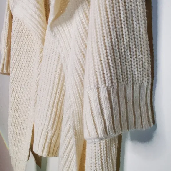 Lux White Chunky Large-Knit Ribbed Open Cardigan Sweater Oversize Fit