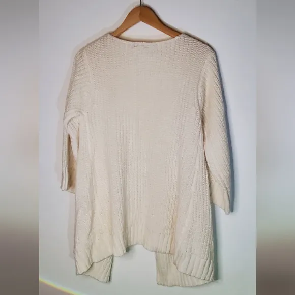 Lux White Chunky Large-Knit Ribbed Open Cardigan Sweater Oversize Fit