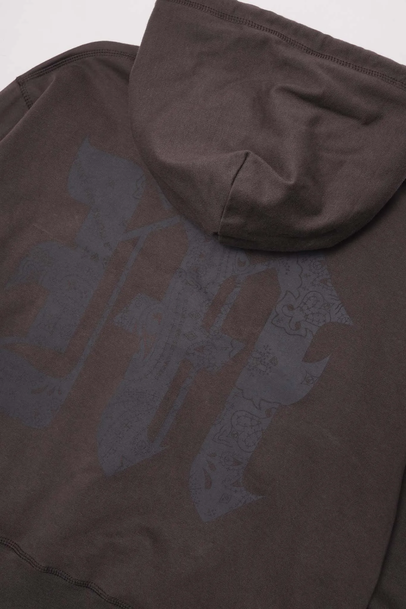 M'$ PAISLEY PATCHWORK MILITIA HOODIE IN CHARCOAL GREY