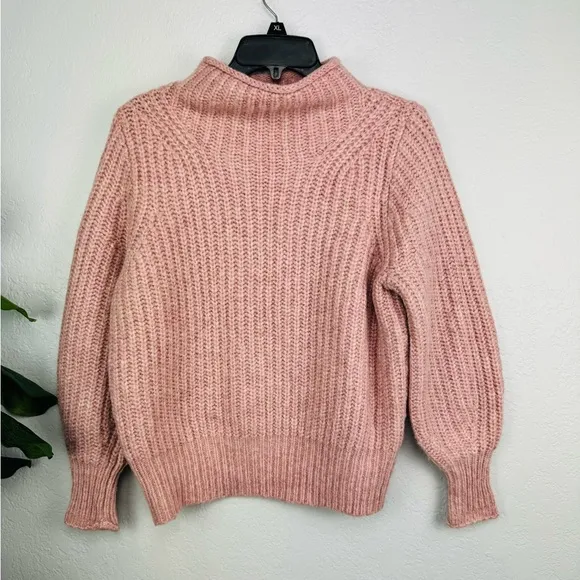 Madewell Loretto Mock Neck Wool-Blend Sweater in Heather Blush Pink