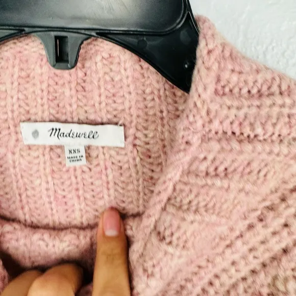 Madewell Loretto Mock Neck Wool-Blend Sweater in Heather Blush Pink
