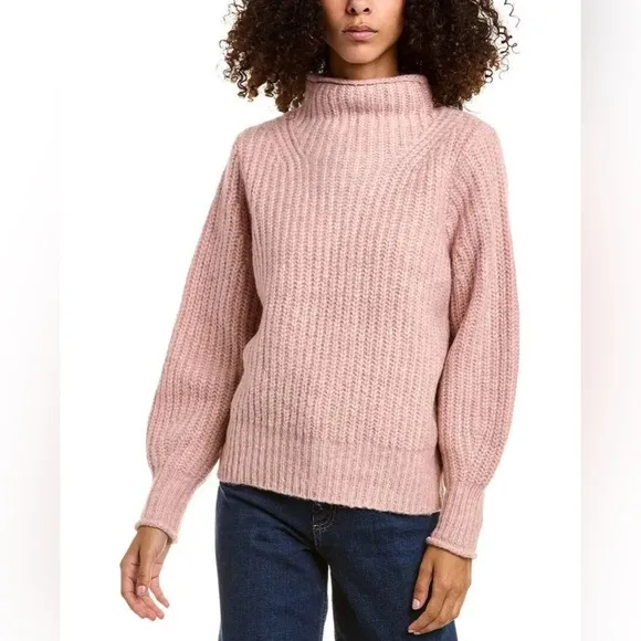 Madewell Loretto Mock Neck Wool-Blend Sweater in Heather Blush Pink