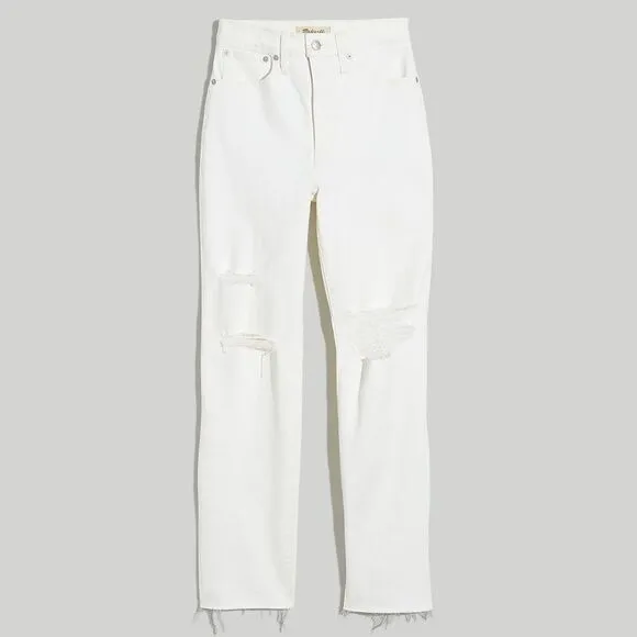 Madewell NWT Perfect Vintage Straight Jeans Size 33 White: Ripped Knee Edition