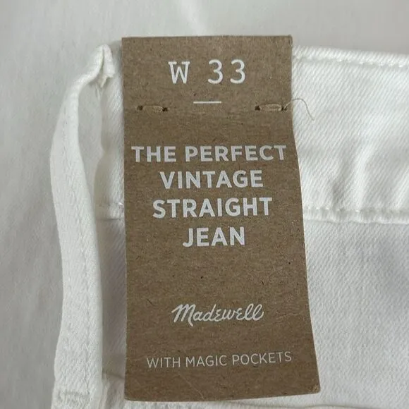 Madewell NWT Perfect Vintage Straight Jeans Size 33 White: Ripped Knee Edition