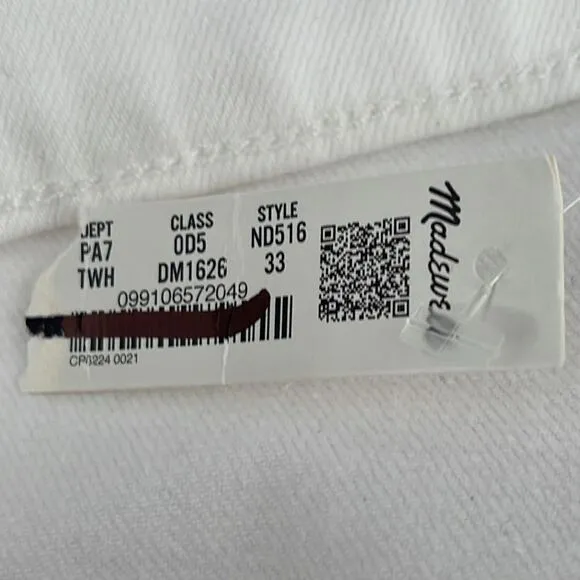 Madewell NWT Perfect Vintage Straight Jeans Size 33 White: Ripped Knee Edition