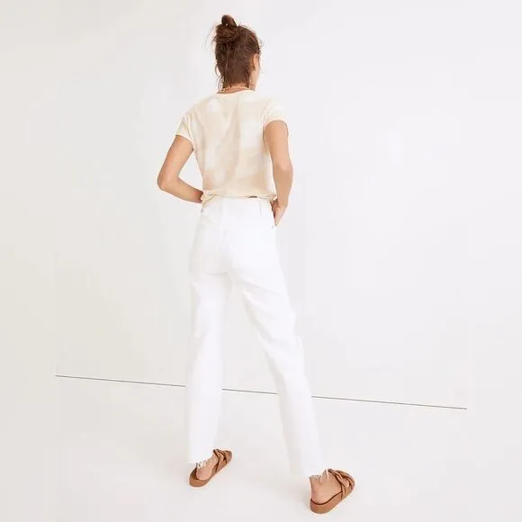 Madewell NWT Perfect Vintage Straight Jeans Size 33 White: Ripped Knee Edition