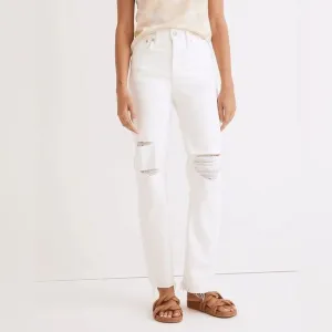 Madewell NWT Perfect Vintage Straight Jeans Size 33 White: Ripped Knee Edition