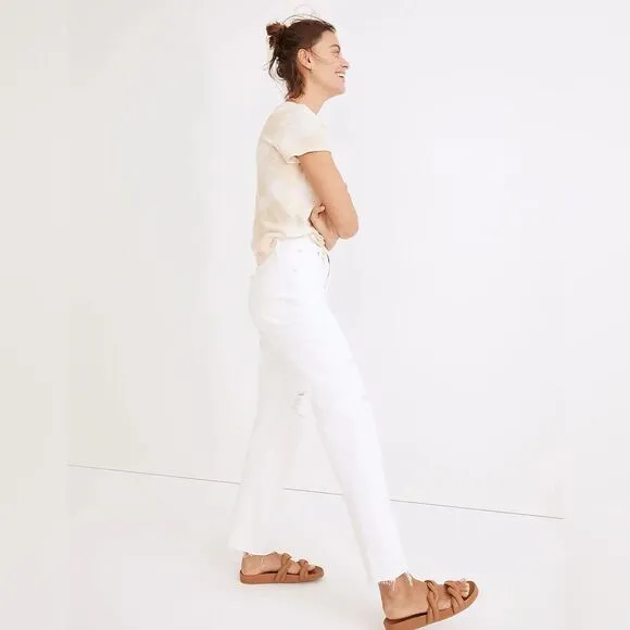 Madewell NWT Perfect Vintage Straight Jeans Size 33 White: Ripped Knee Edition