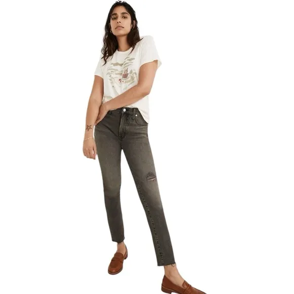 Madewell The Perfect Vintage Jean in Cosner Wash: Knee-Rip Edition size 27 NA922