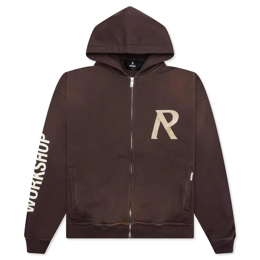 Masking Tape Initial Zip Hoodie - Cedar