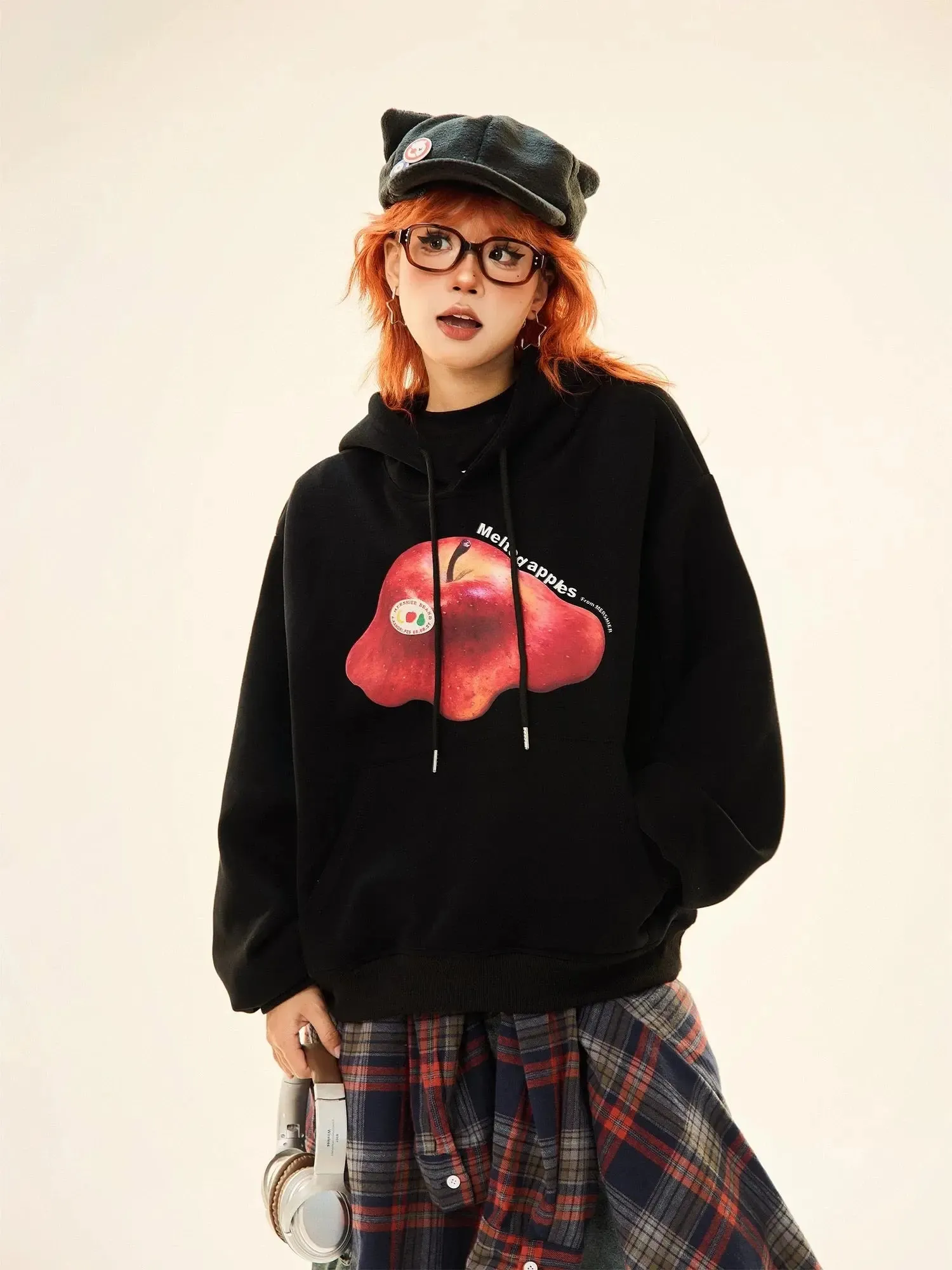 'Melted Apple' Holiday Christmas Apple Pattern Drawstring Hoodie