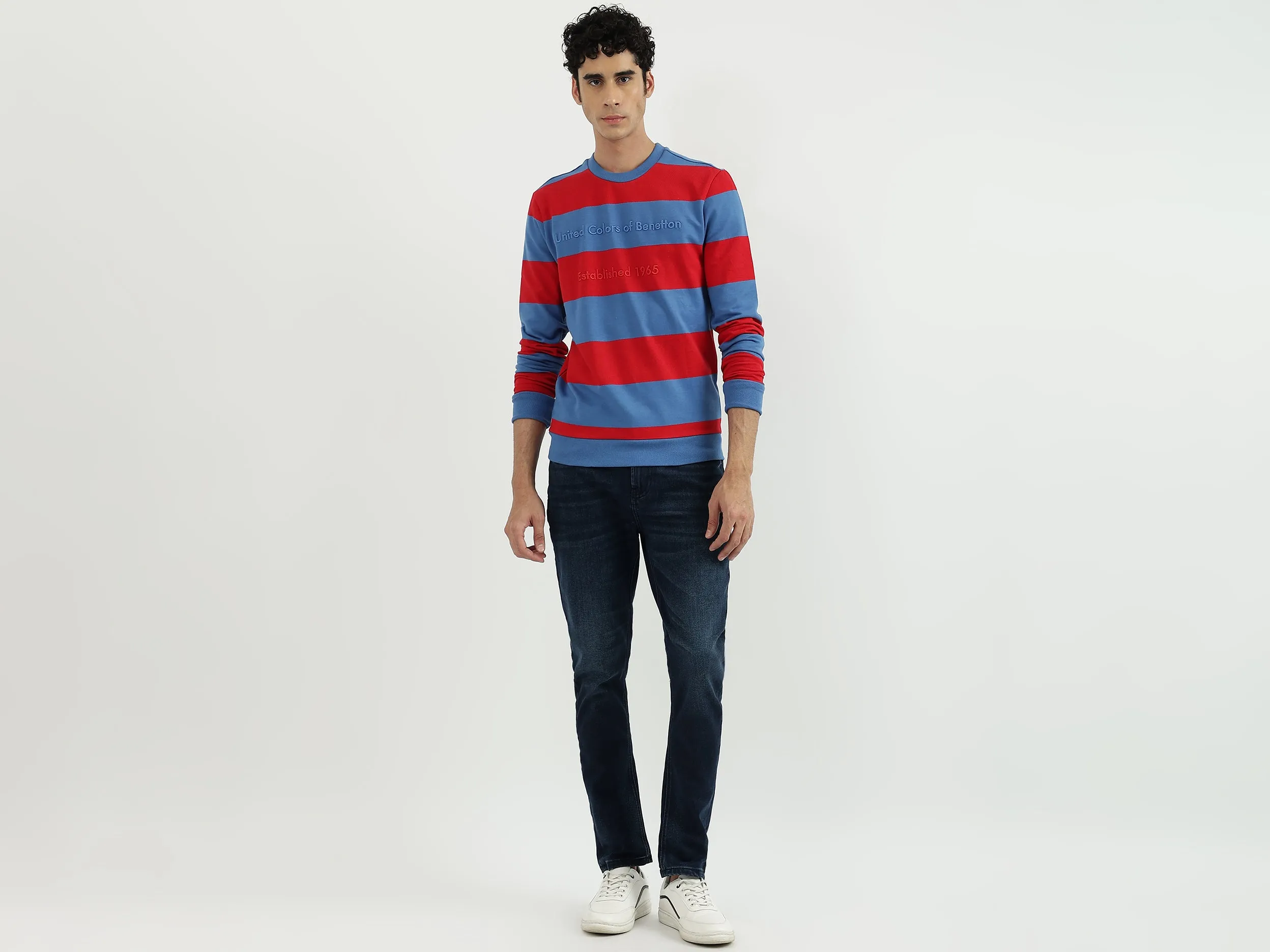 Men Stripe Round Neck Sweatshirt