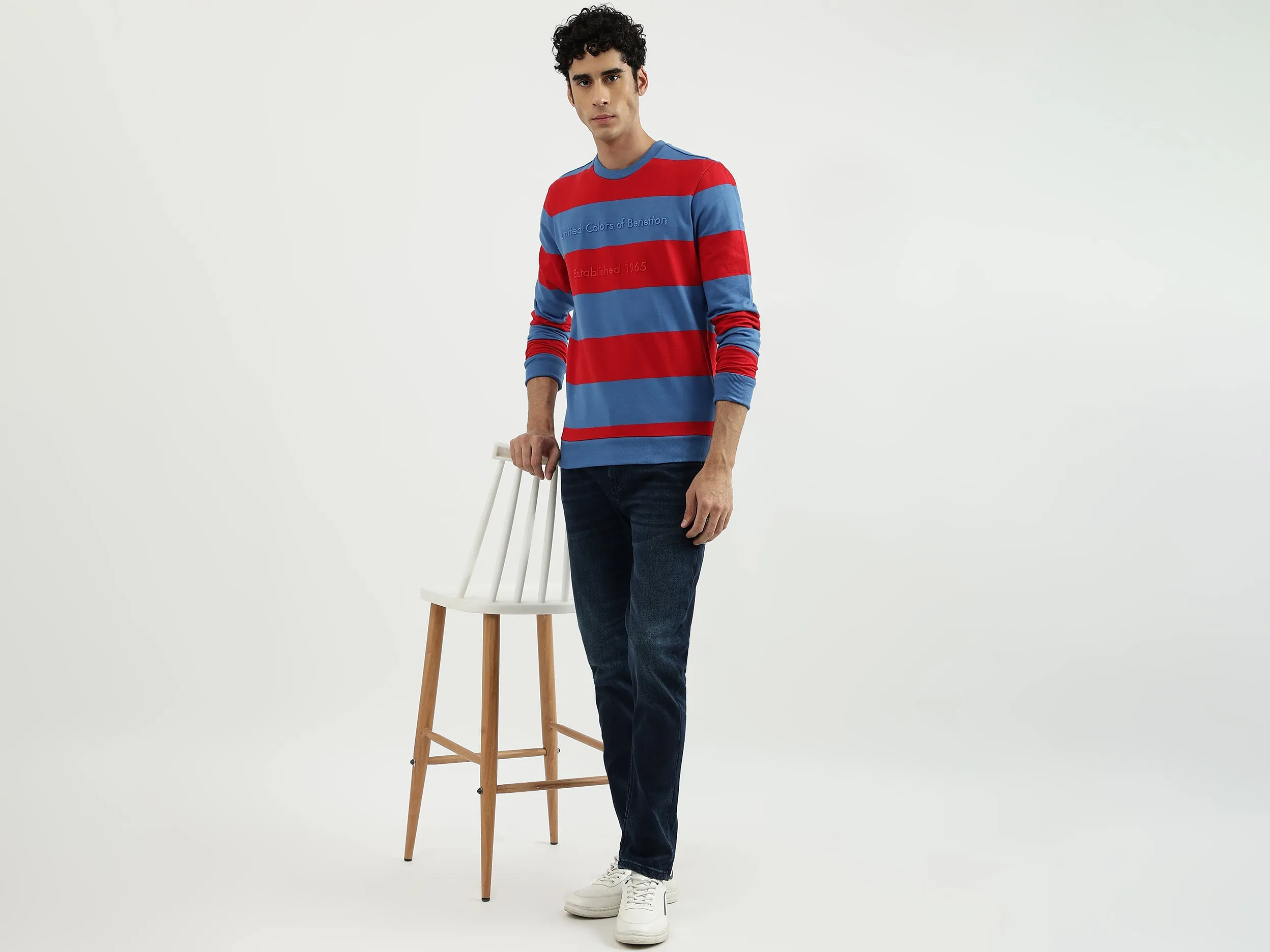 Men Stripe Round Neck Sweatshirt