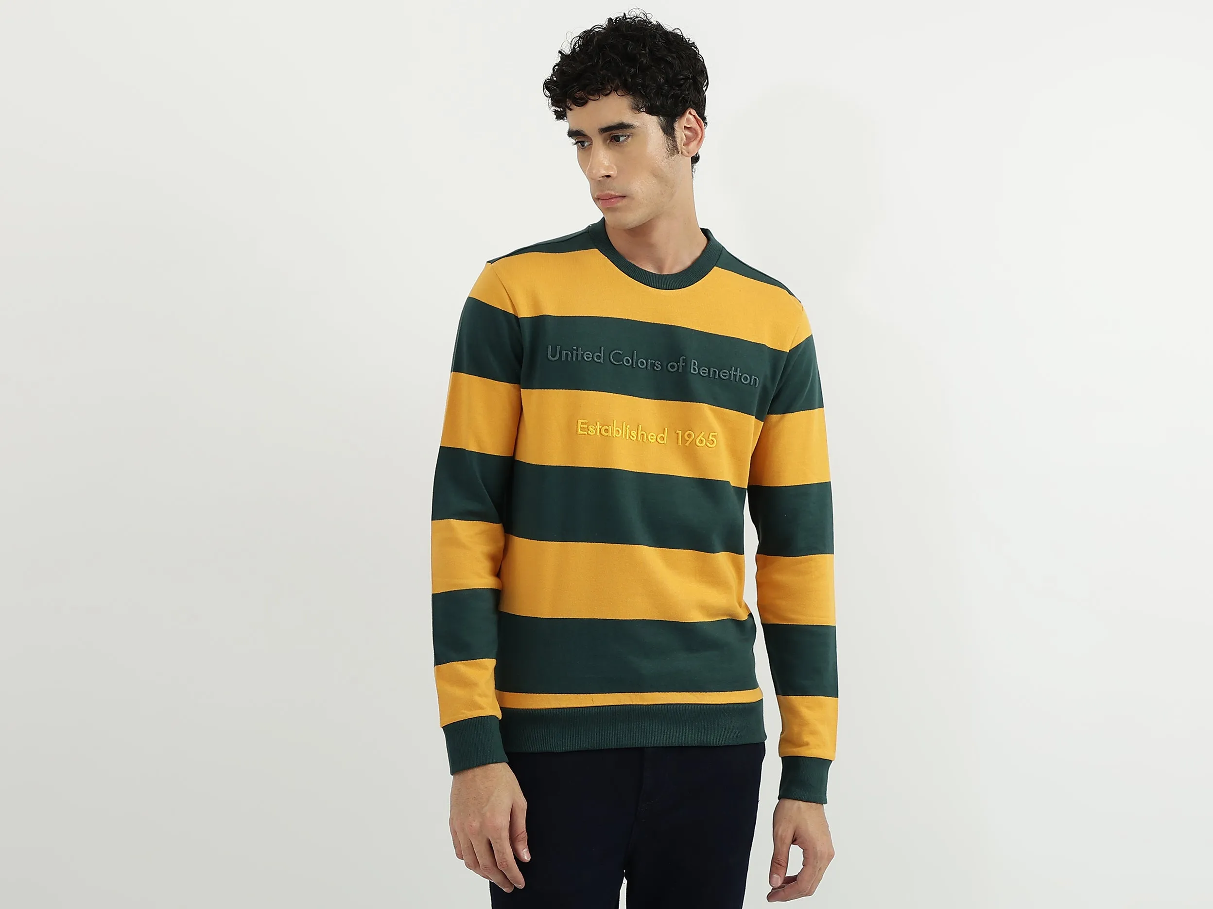 Men Stripe Round Neck Sweatshirt