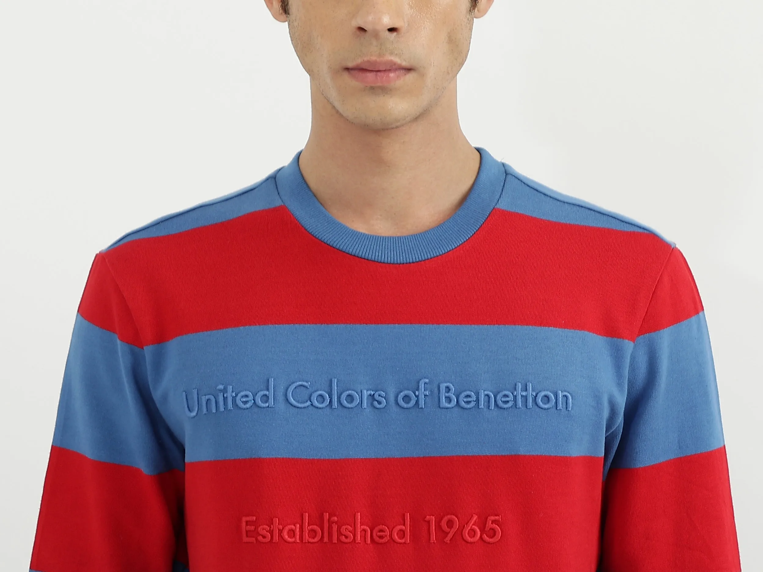 Men Stripe Round Neck Sweatshirt