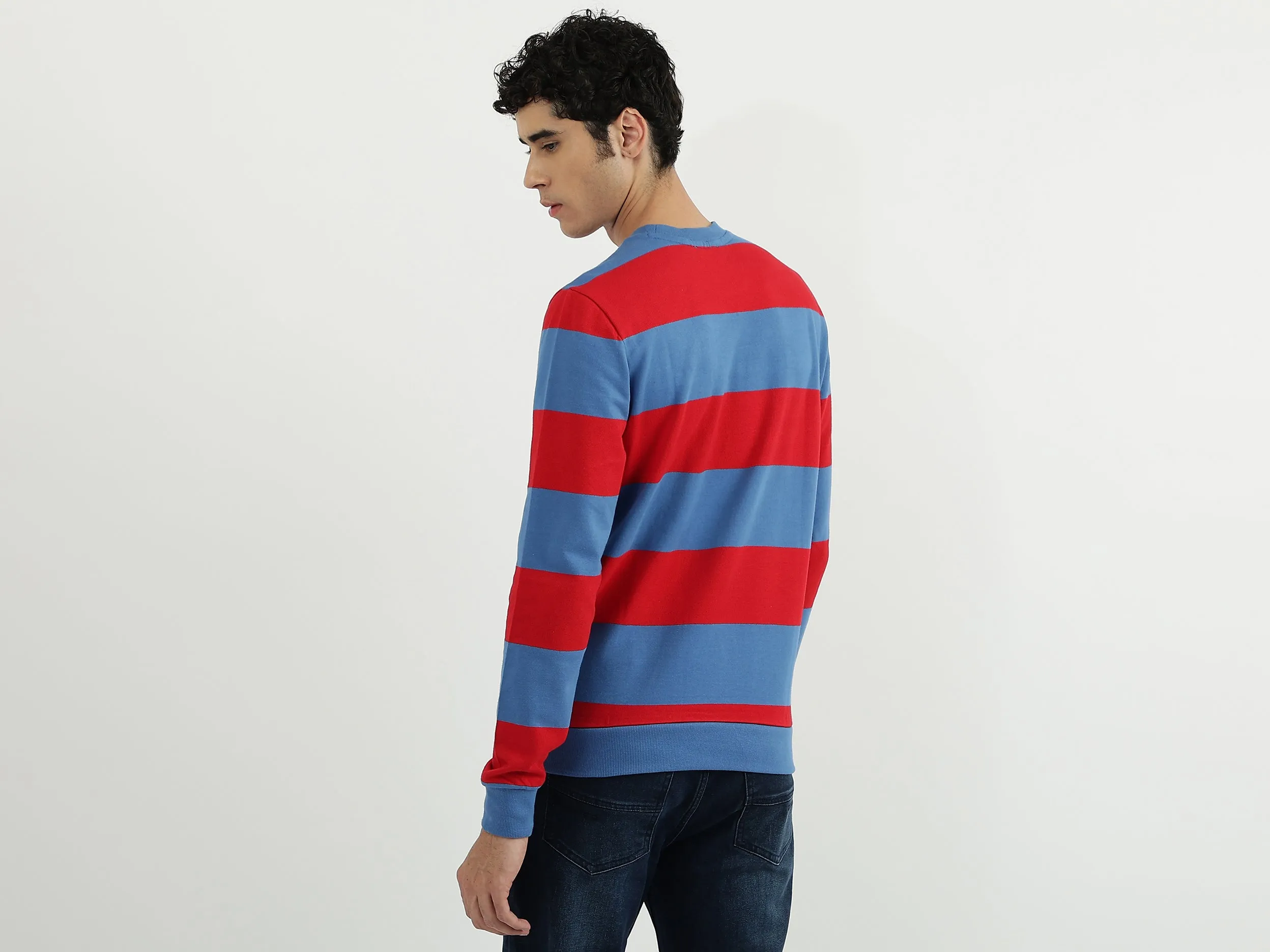 Men Stripe Round Neck Sweatshirt