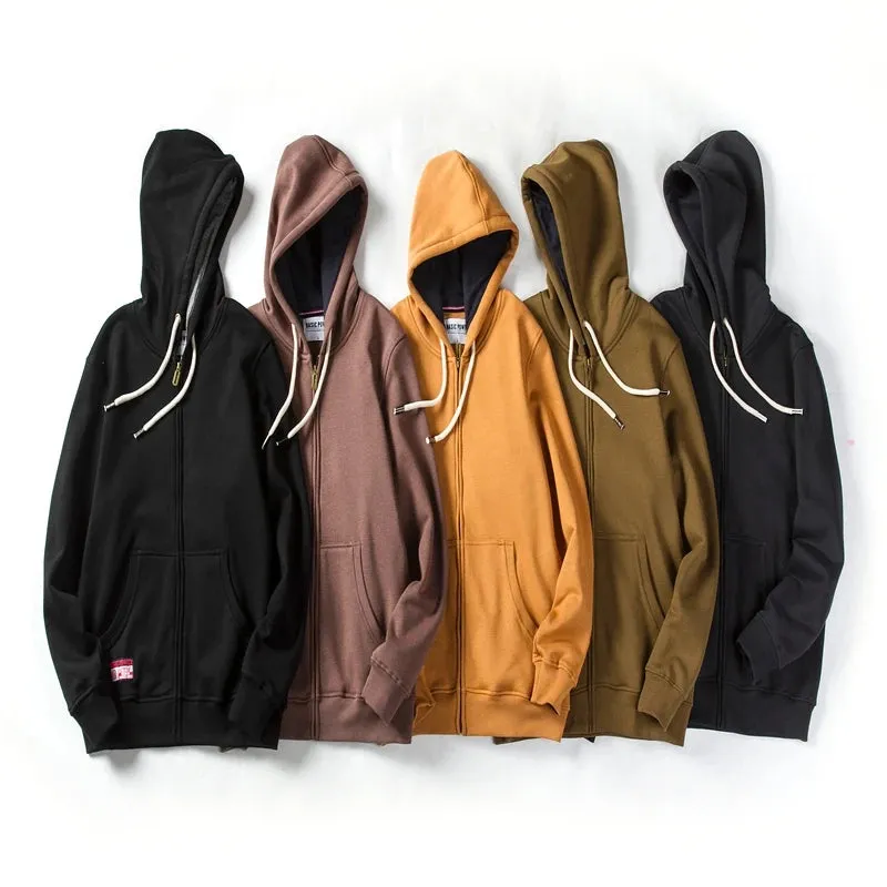 Men's Fashion Zip-Up Hoodie - Solid Color Oversized Jacket for Harajuku Gothic Style