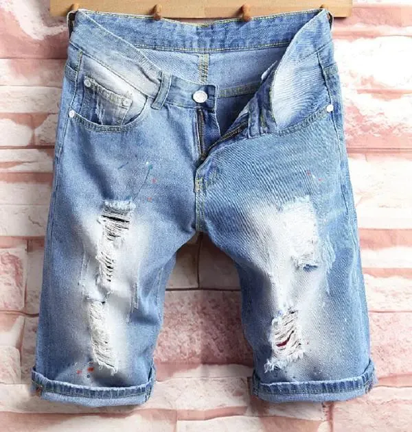 Men's Korean Style Ripped Denim Shorts