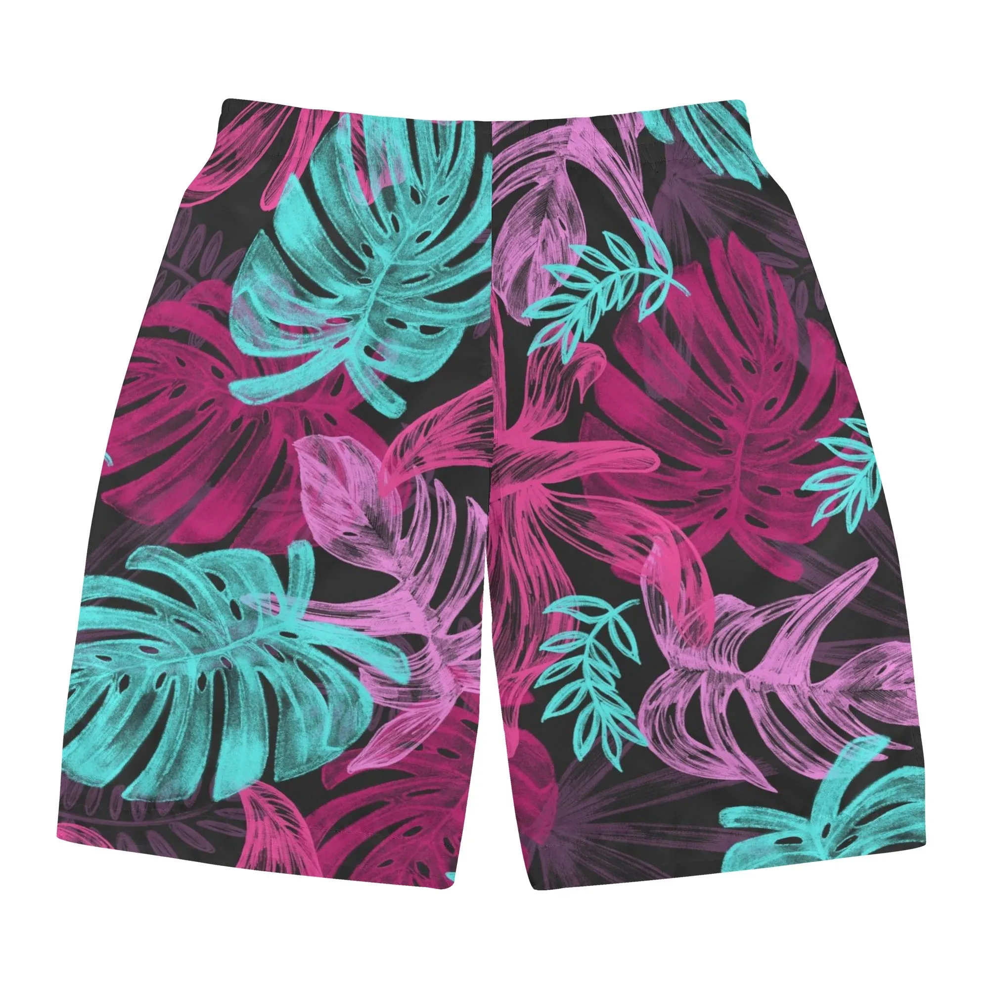 Men's Pink & Teal Monstera Leaves Board Shorts