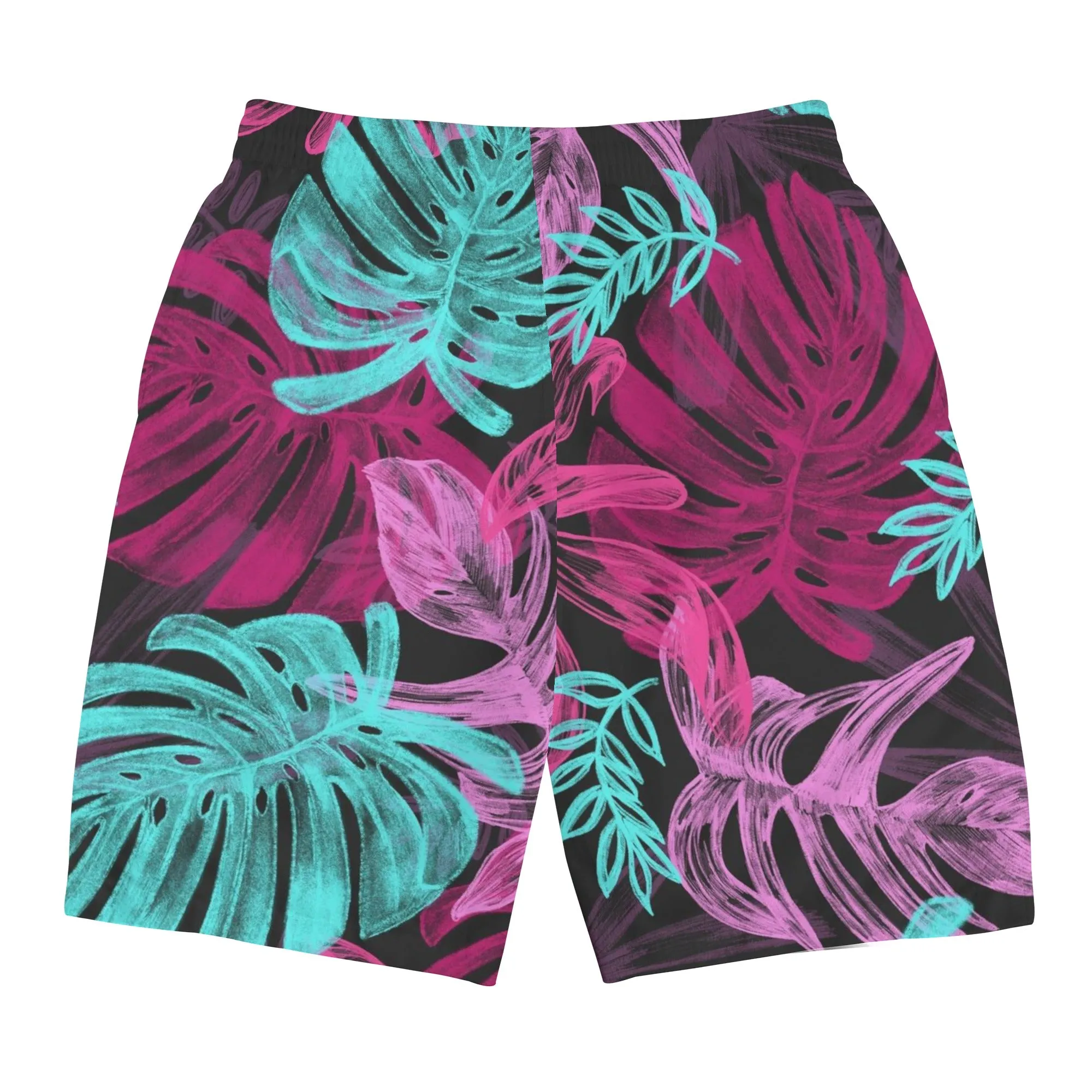 Men's Pink & Teal Monstera Leaves Board Shorts