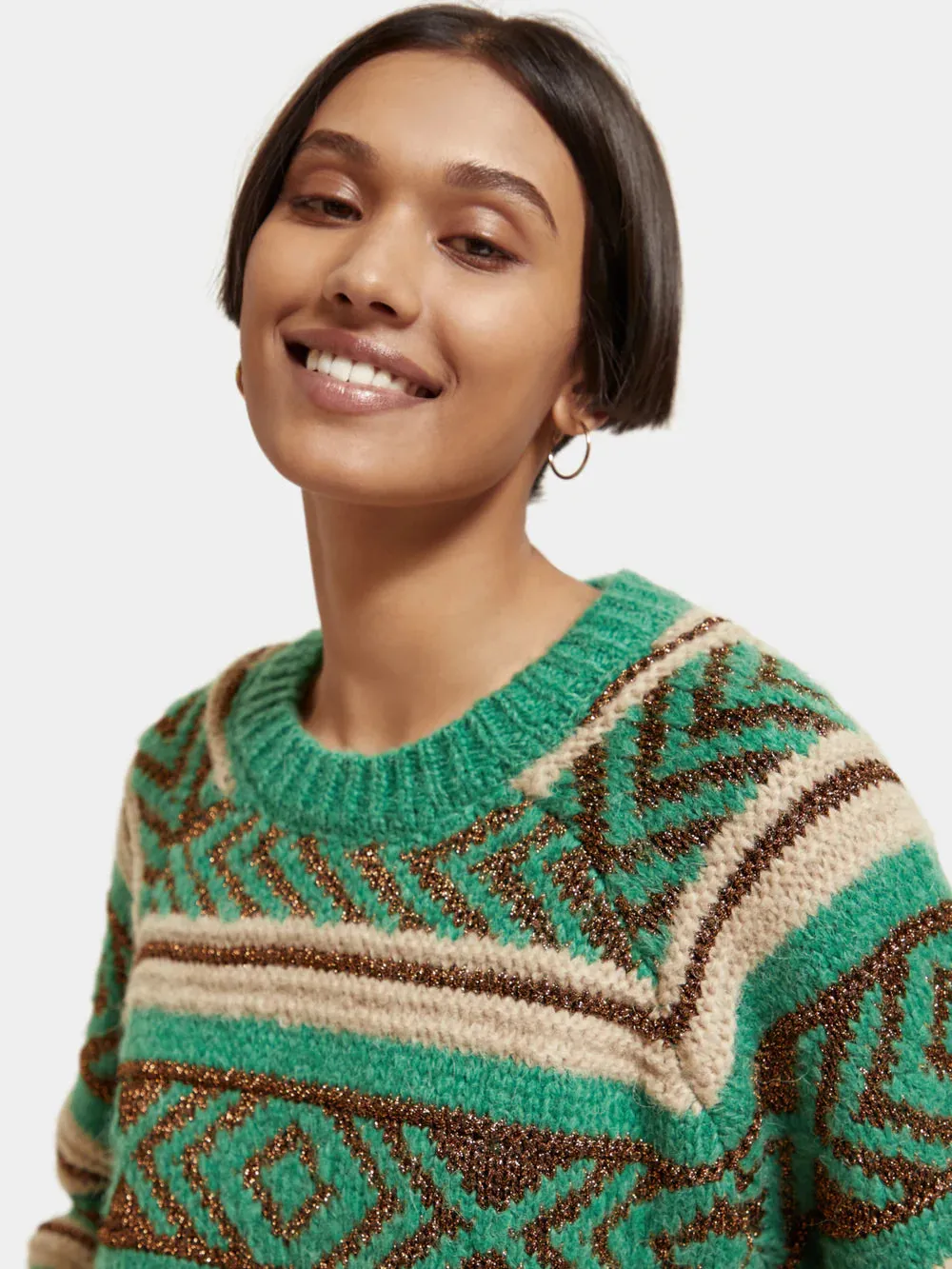 Metallic Fair Isle Pullover - Frozen Mint 174796