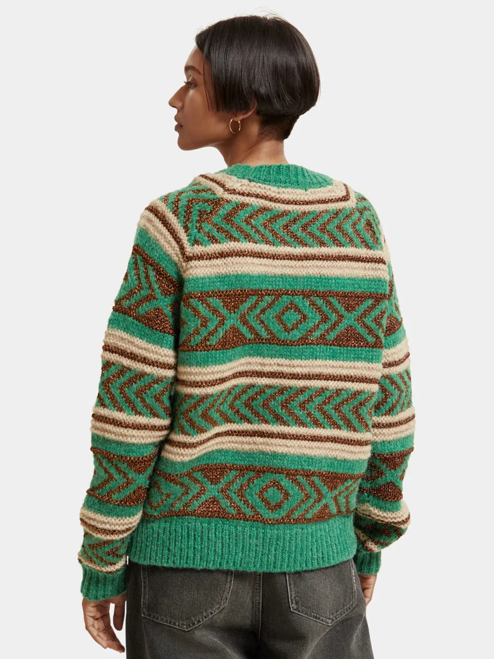Metallic Fair Isle Pullover - Frozen Mint 174796