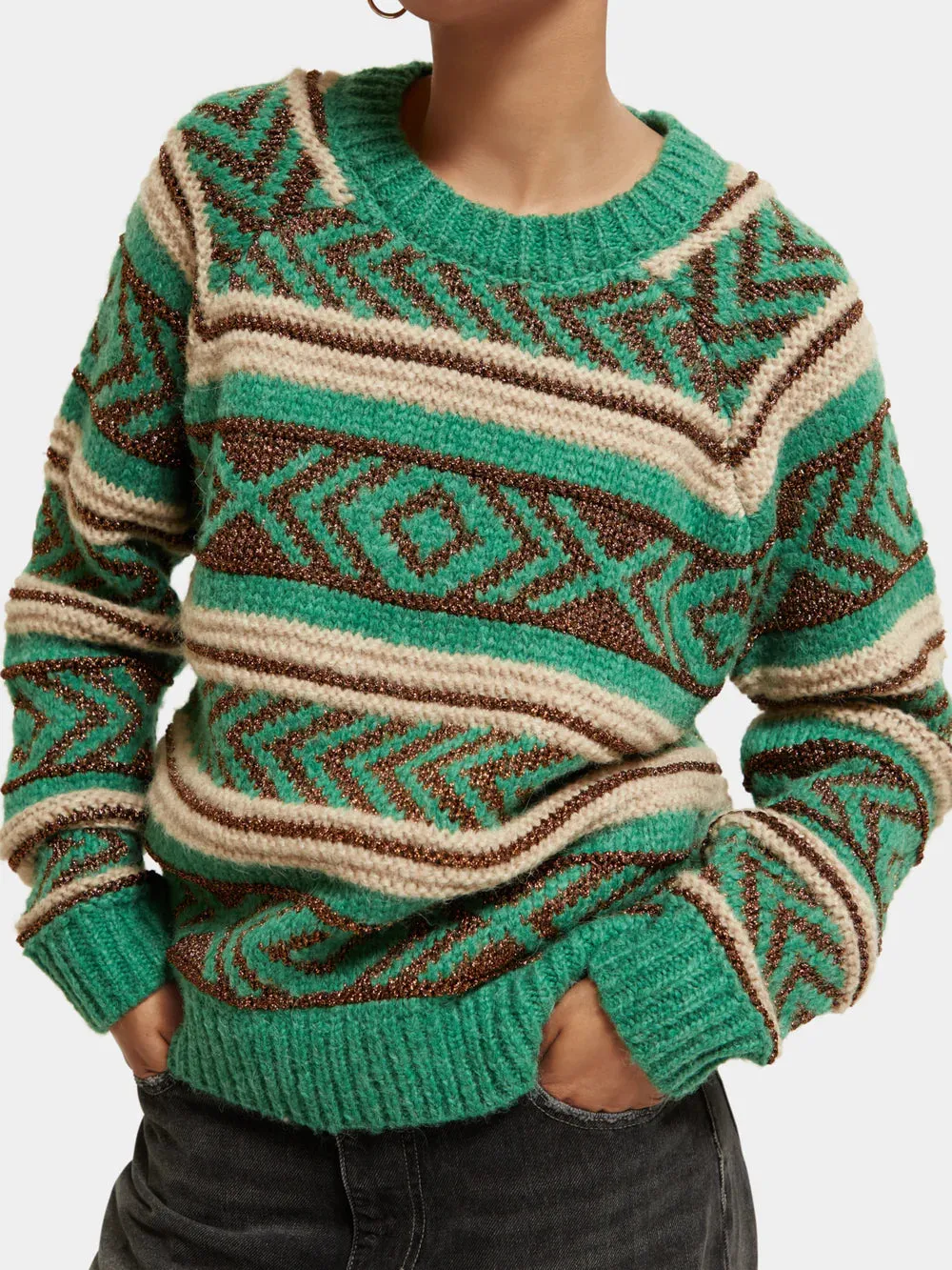 Metallic Fair Isle Pullover - Frozen Mint 174796