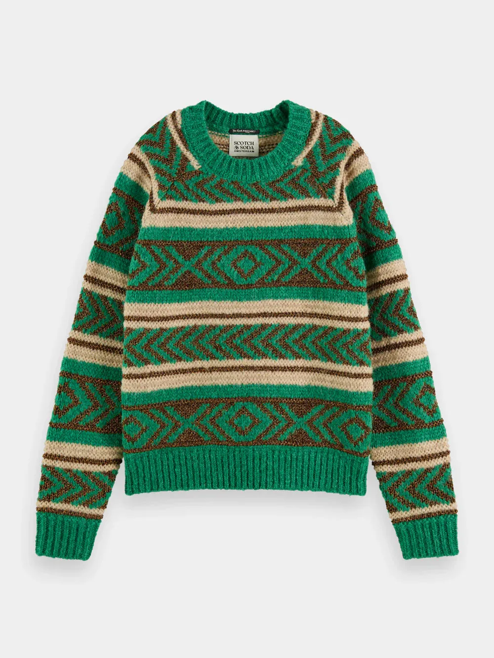 Metallic Fair Isle Pullover - Frozen Mint 174796