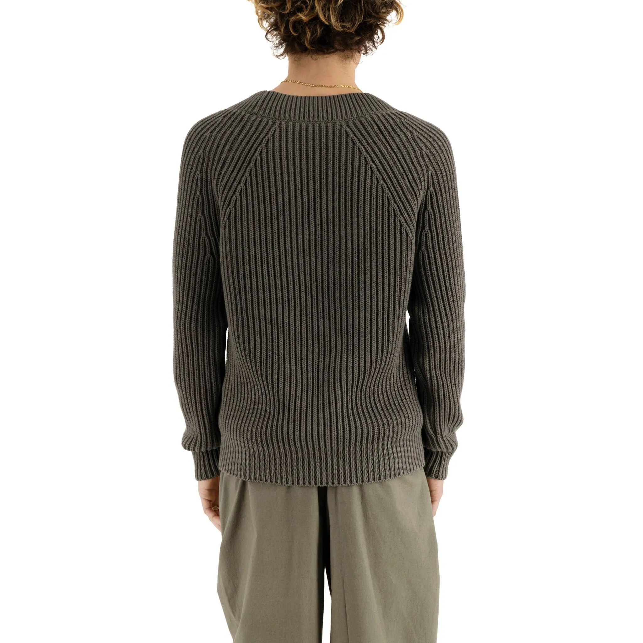 Michel Exaggerated Rib Cotton V Neck Weimaraner Grey