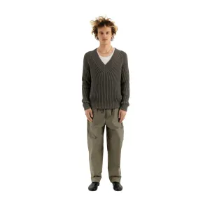 Michel Exaggerated Rib Cotton V Neck Weimaraner Grey