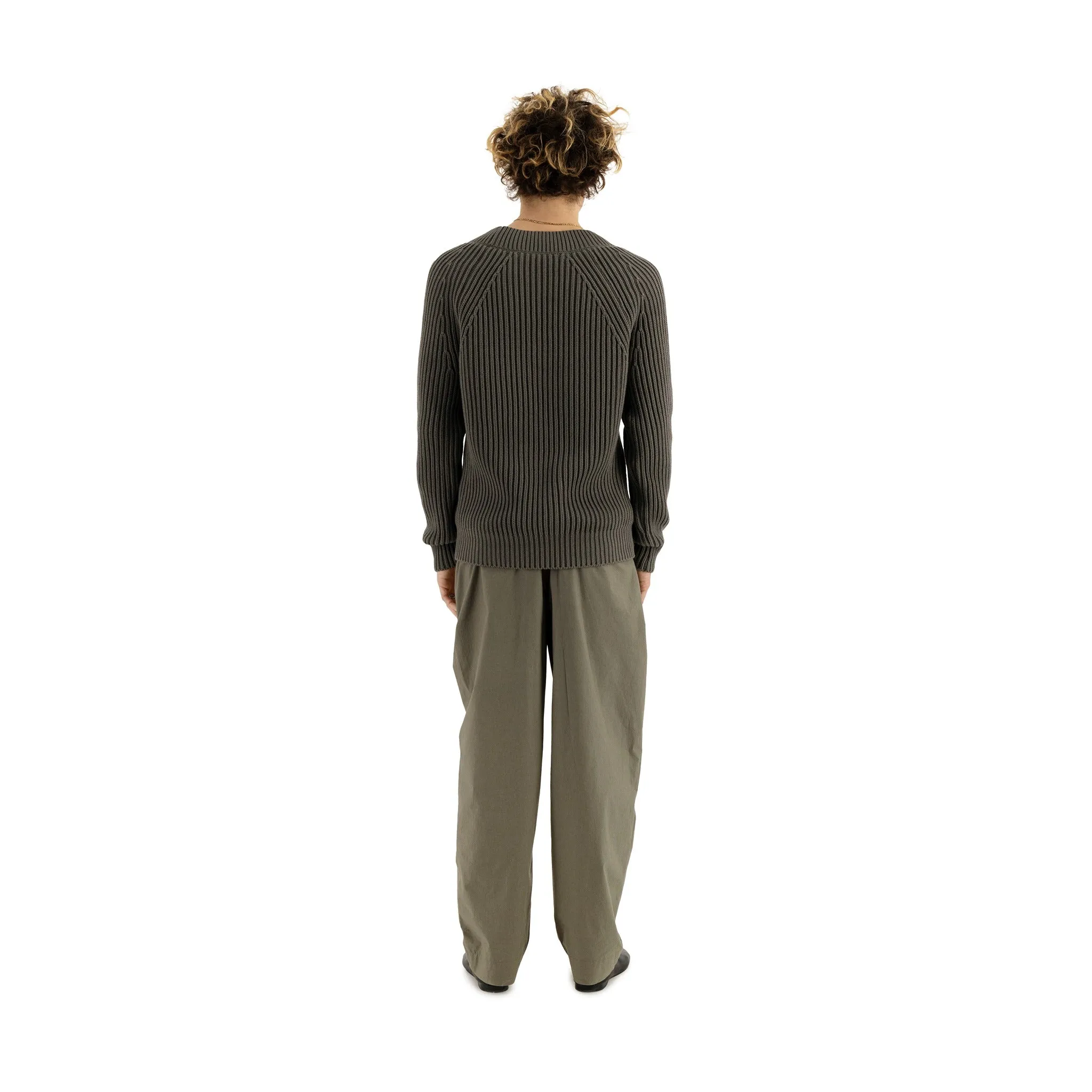 Michel Exaggerated Rib Cotton V Neck Weimaraner Grey