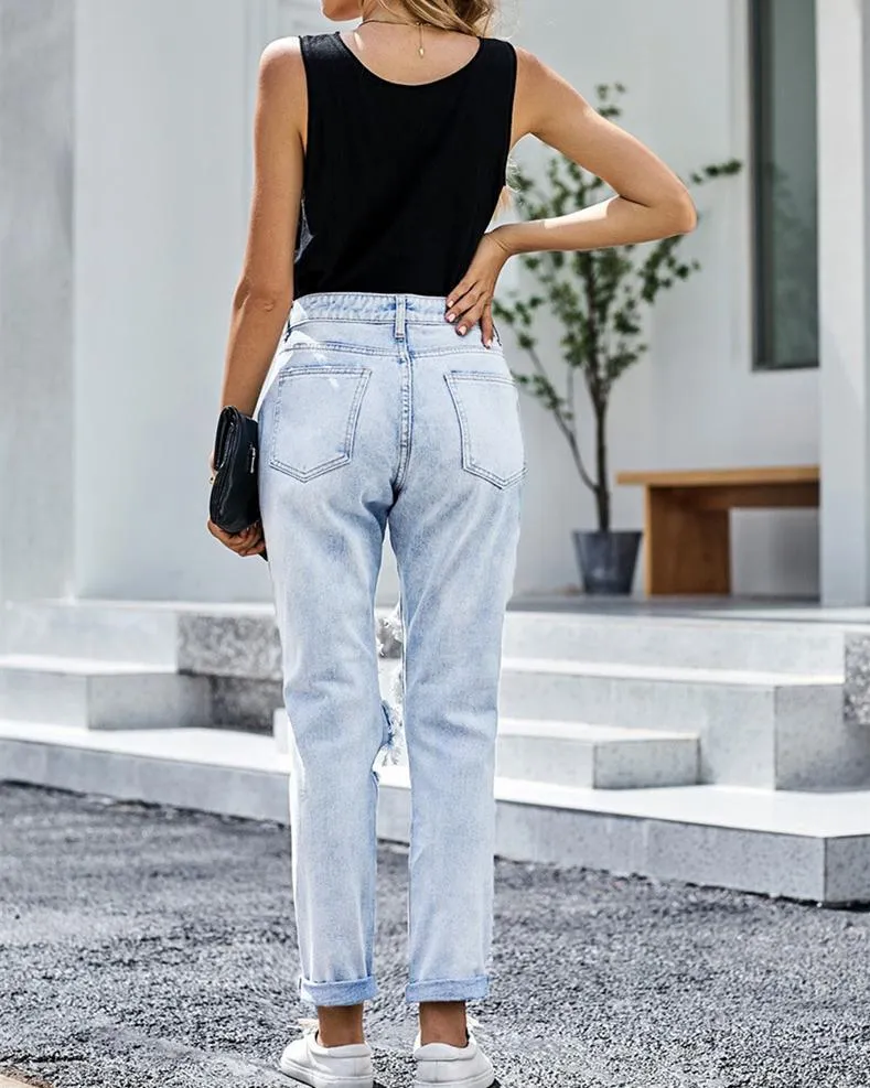 Mid-rise Ripped Cut Out Jeans