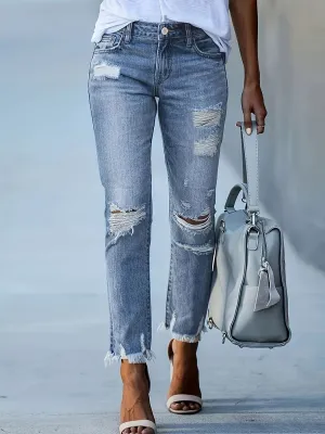 Mila - Casual Slim Fit Gescheurde Stretch Cropped Jeans Voor Streetwear
