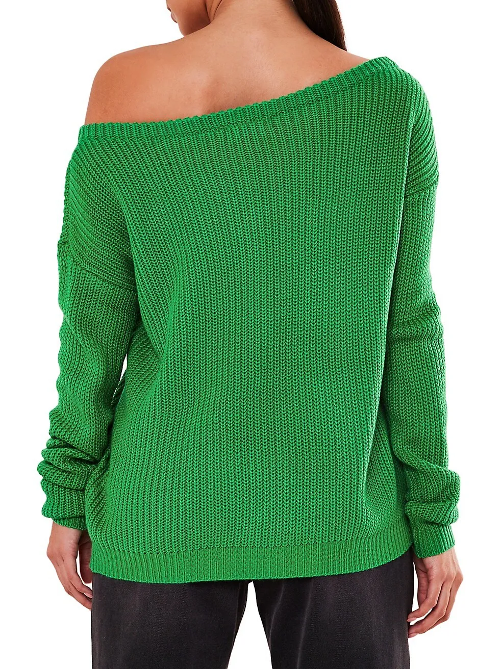 Missguided Knitted Off-Shoulder Sweater, Bright Green, SZ S/M!