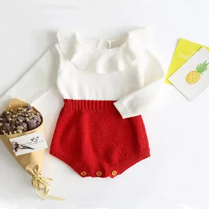Molly Ruffle Knitted Romper Red