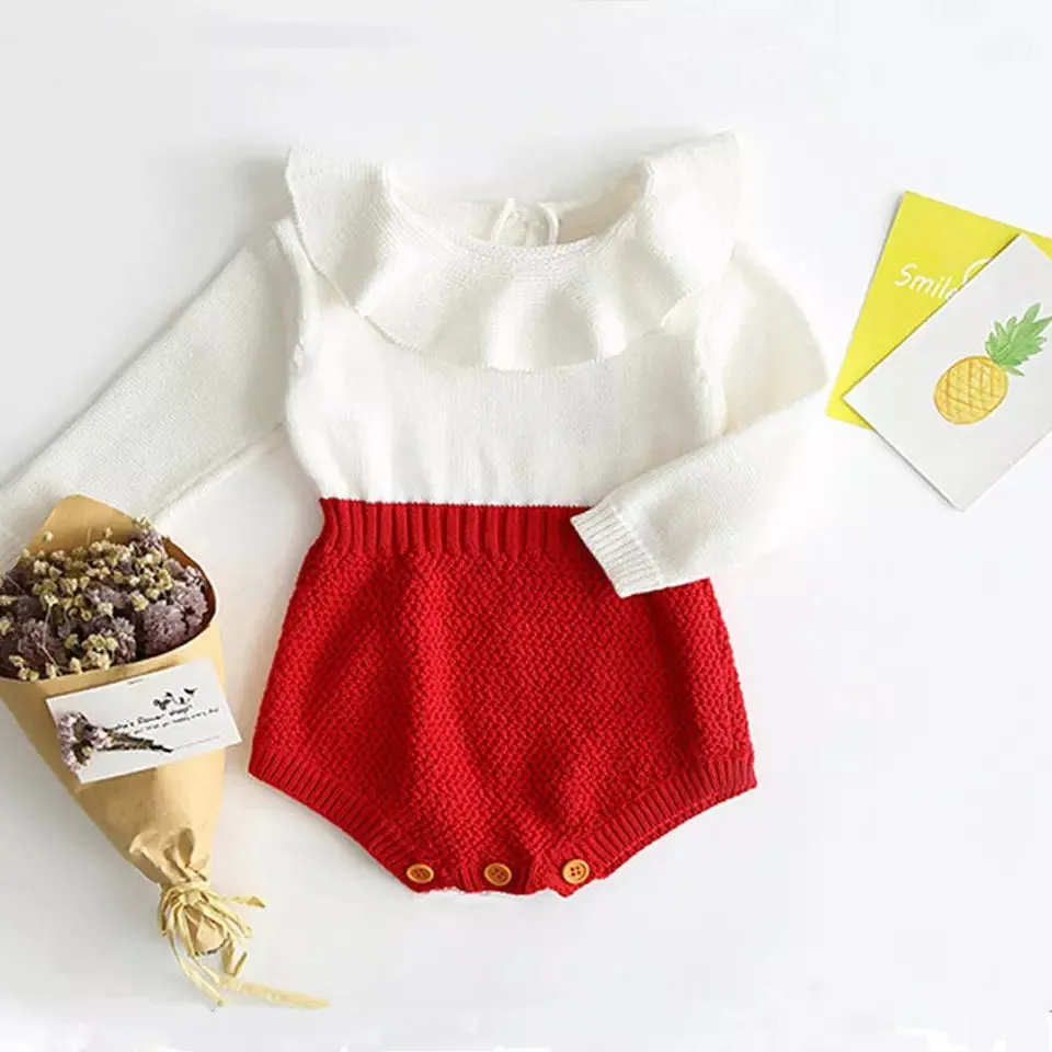 Molly Ruffle Knitted Romper Red