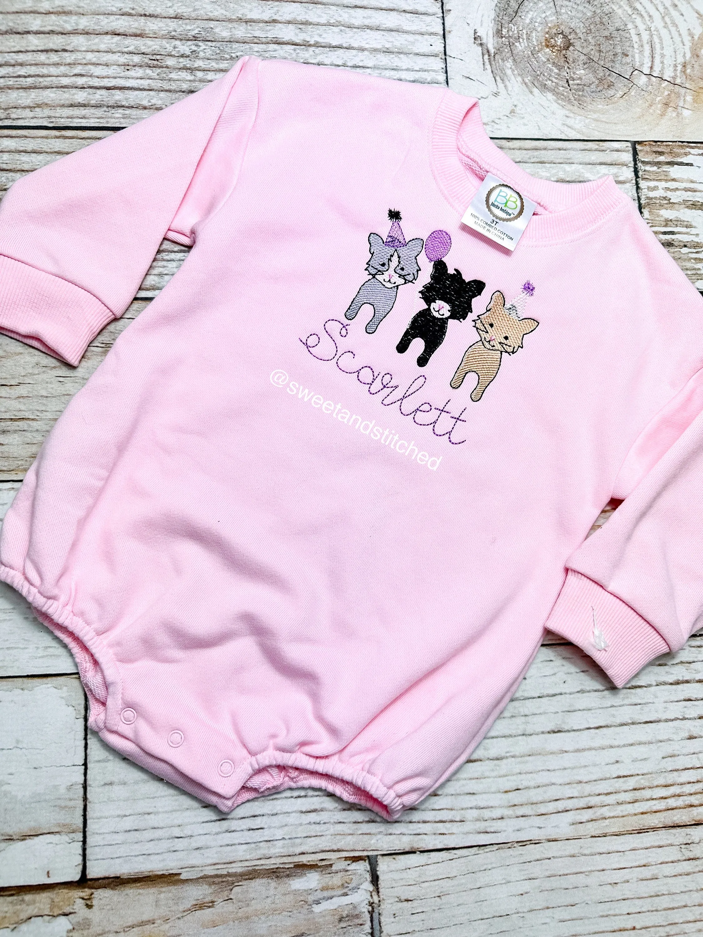Monogrammed cat sweatshirt, girls birthday sweatshirt bubble, personalized monogrammed sweatshirt bubble