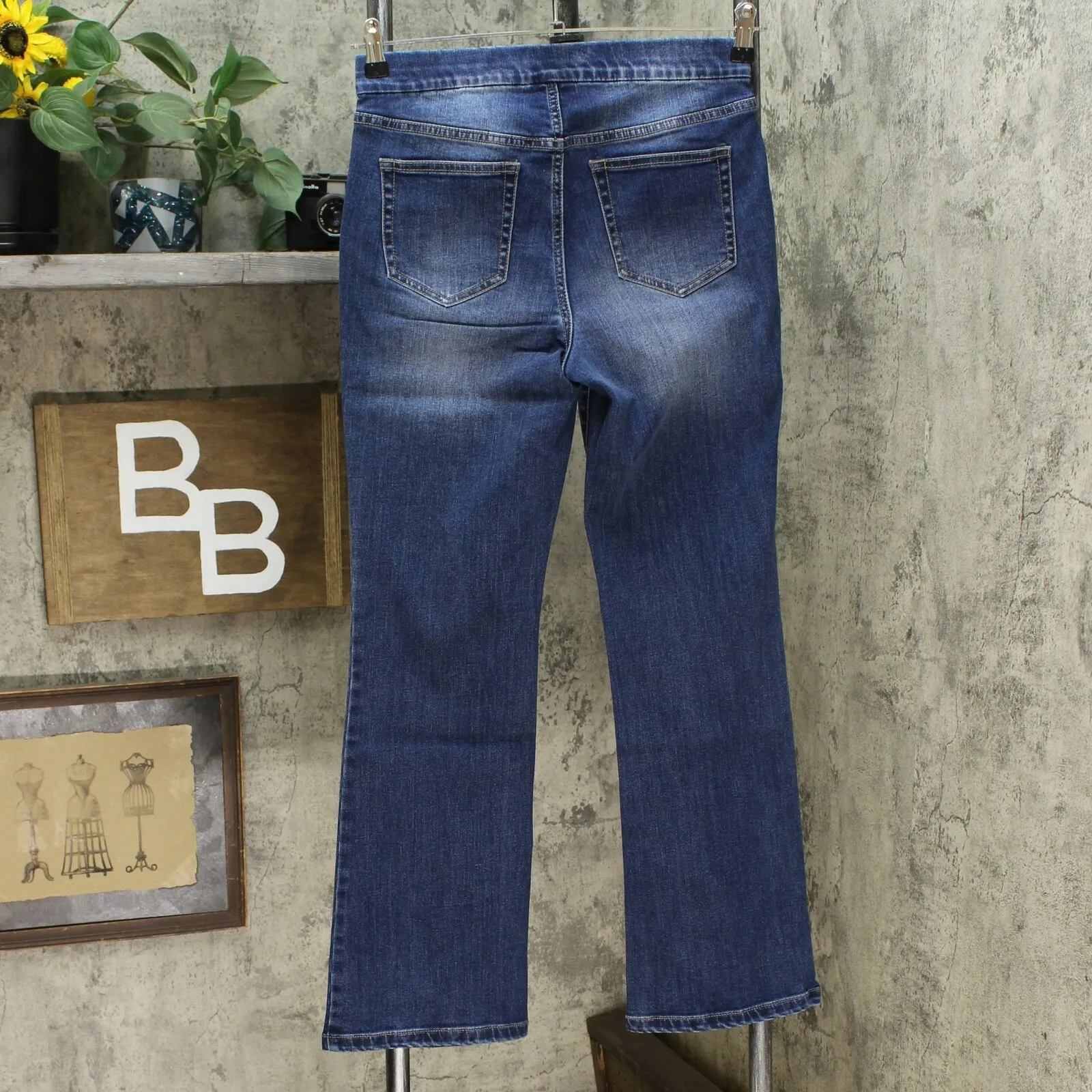 MOTTO Stretch Denim Pull On Boot Cut Jeans 10 Petite Indigo Wash