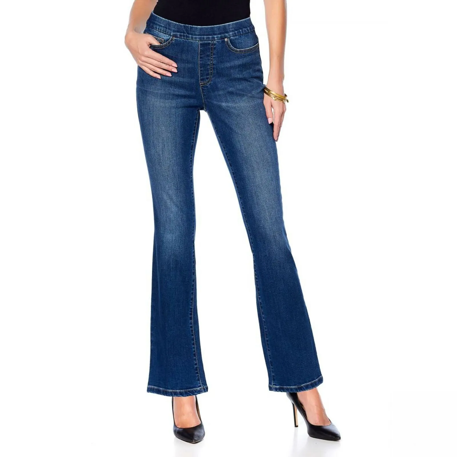 MOTTO Stretch Denim Pull On Boot Cut Jeans 10 Petite Indigo Wash