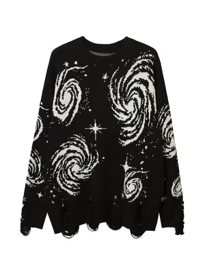 Multicolored vintage print ripped sweater