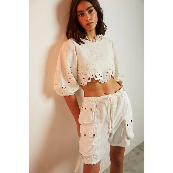 New Free People Moon Bay Parachute Shorts Size Large Optic White