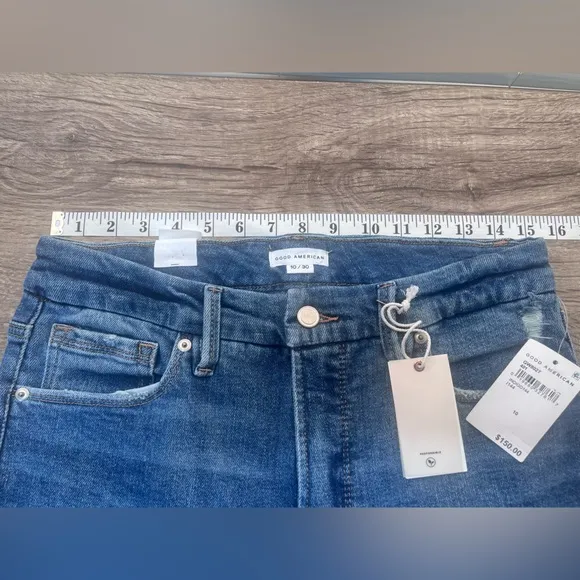 New‎ Good American Good Waist Jeans Mid-Rise Ripped Skinny Stretch GW802T Sz 10