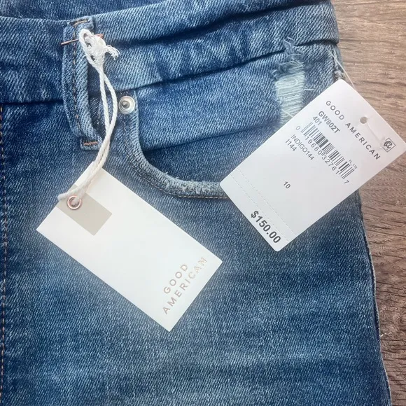 New‎ Good American Good Waist Jeans Mid-Rise Ripped Skinny Stretch GW802T Sz 10