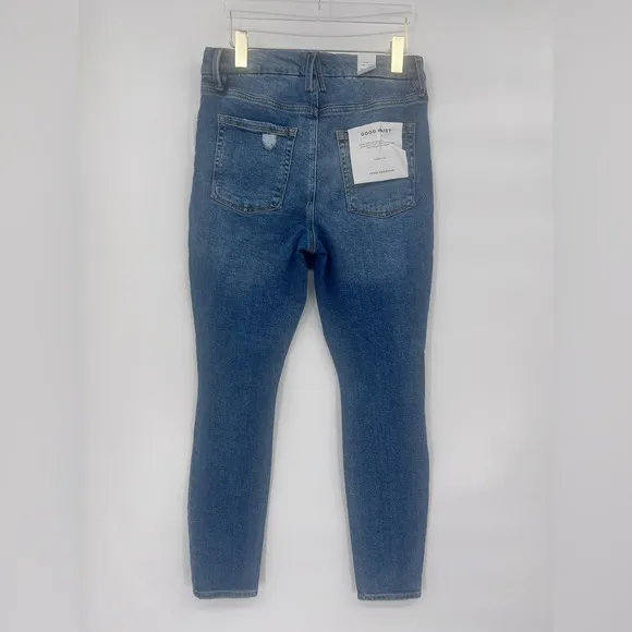 New‎ Good American Good Waist Jeans Mid-Rise Ripped Skinny Stretch GW802T Sz 10